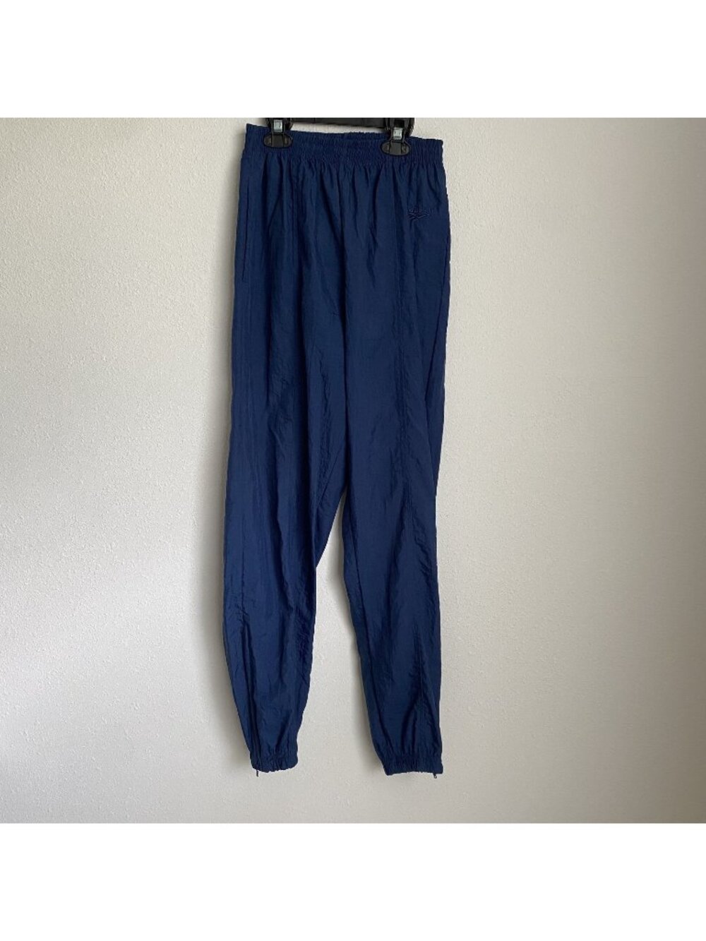 Reebok Joggers SZ Small Navy Blue High Rise Track Pants Windbreaker